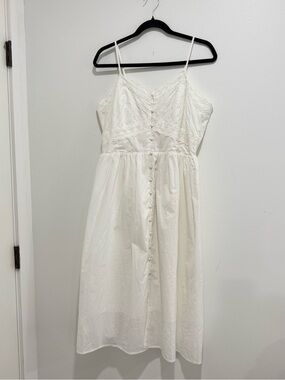 White Lace-Trim Button Front Sundress